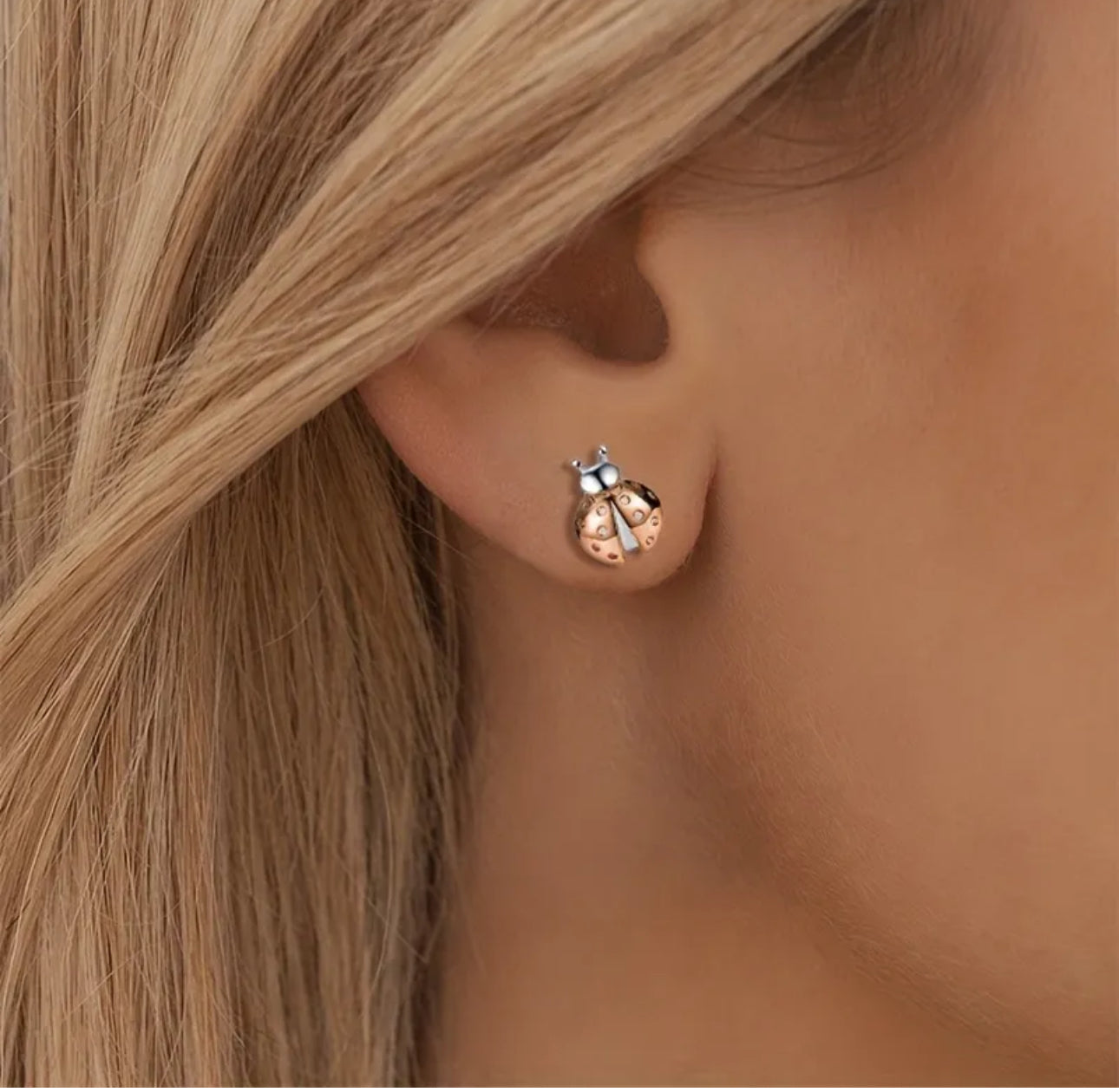 Adorable Ladybug Earrings. 18k Gold Plated over 925 Sterling Silver Hypoallergenic Stud Earrings. Unisex.