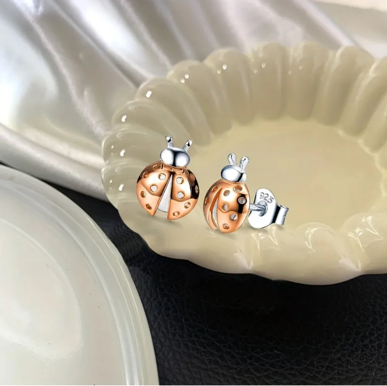 Adorable Ladybug Earrings. 18k Gold Plated over 925 Sterling Silver Hypoallergenic Stud Earrings. Unisex.