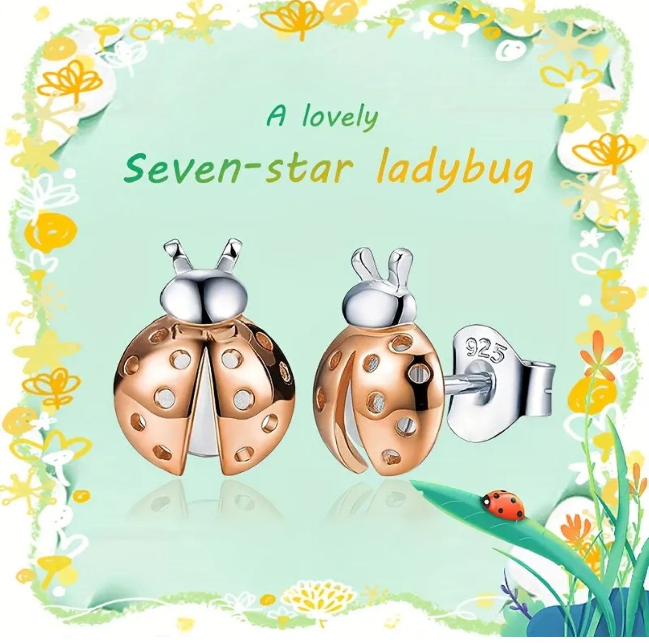 Adorable Ladybug Earrings. 18k Gold Plated over 925 Sterling Silver Hypoallergenic Stud Earrings. Unisex.