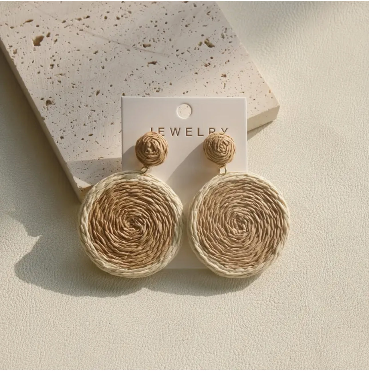 Bohemian Handwoven Rattan Drop Earrings for Women, Round Woven Dangle Earrings, Stainless Steel Posts, Perfect for Beach Vacation.