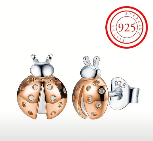 Adorable Ladybug Earrings. 18k Gold Plated over 925 Sterling Silver Hypoallergenic Stud Earrings. Unisex.