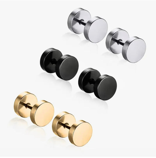 6pcs Punk Stainless Steel Screw Dumbbell Gothic Stud Earrings for Women Men Street pop Hip Hop Rock Hypoallergenic Earrings