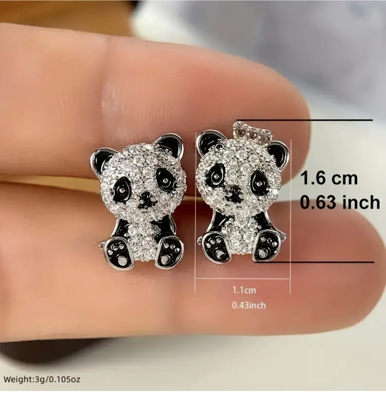 Adorable, Chic Silvery Panda Stud Earrings for Girls - Cute Alloy with Glass Accents,Stainless Steel Posts