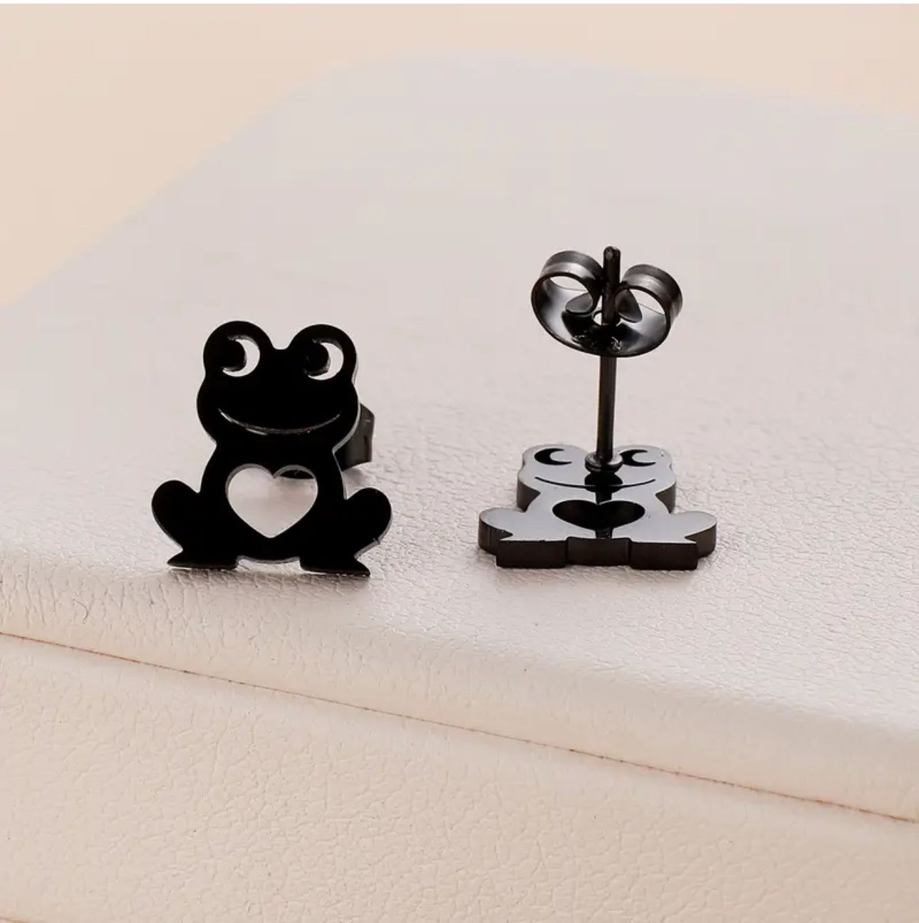 Adorable Black Frog Stainless Steel Stud Earrings. Sleek Design for both Men & Women.