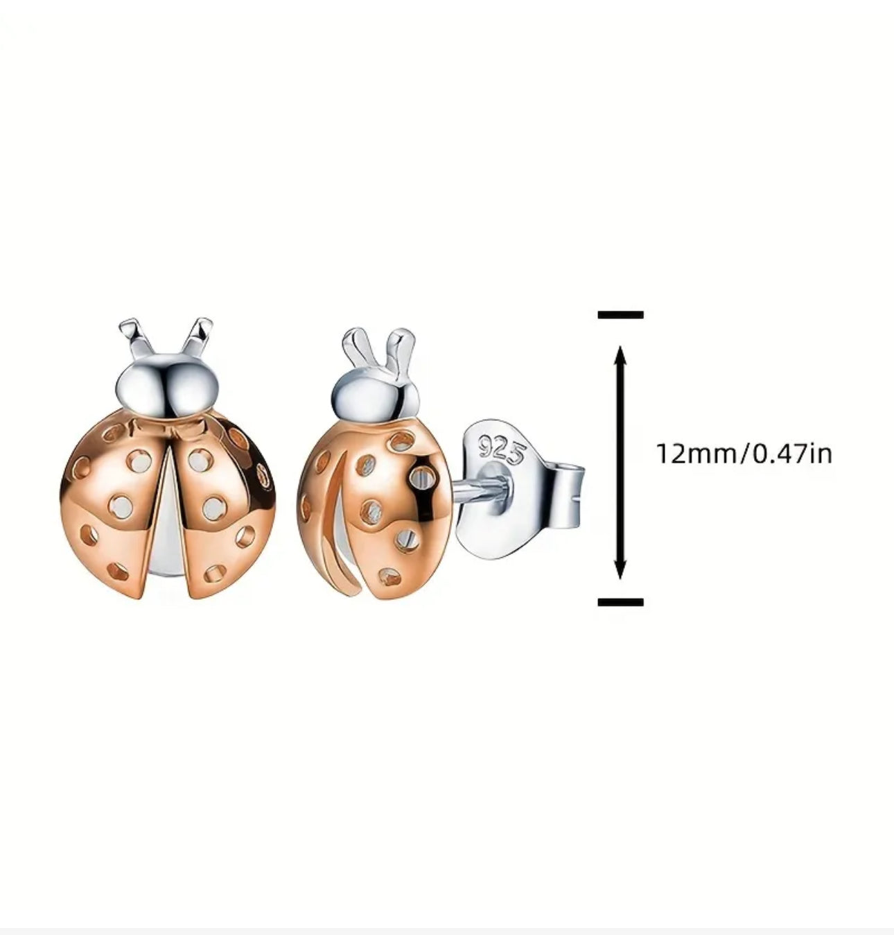 Adorable Ladybug Earrings. 18k Gold Plated over 925 Sterling Silver Hypoallergenic Stud Earrings. Unisex.