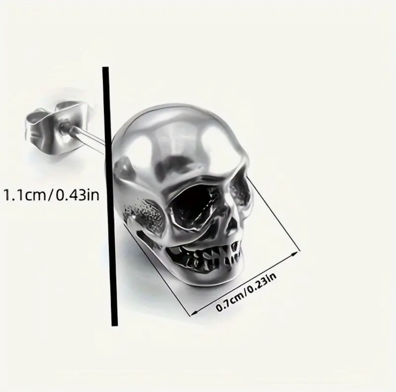 2 pairs of Skull Stud Earrings Skulls. 1 Pair Black, 1 Pair Silver. Stainless Steal Earrings. Unisex Punk Gothic Earrings.